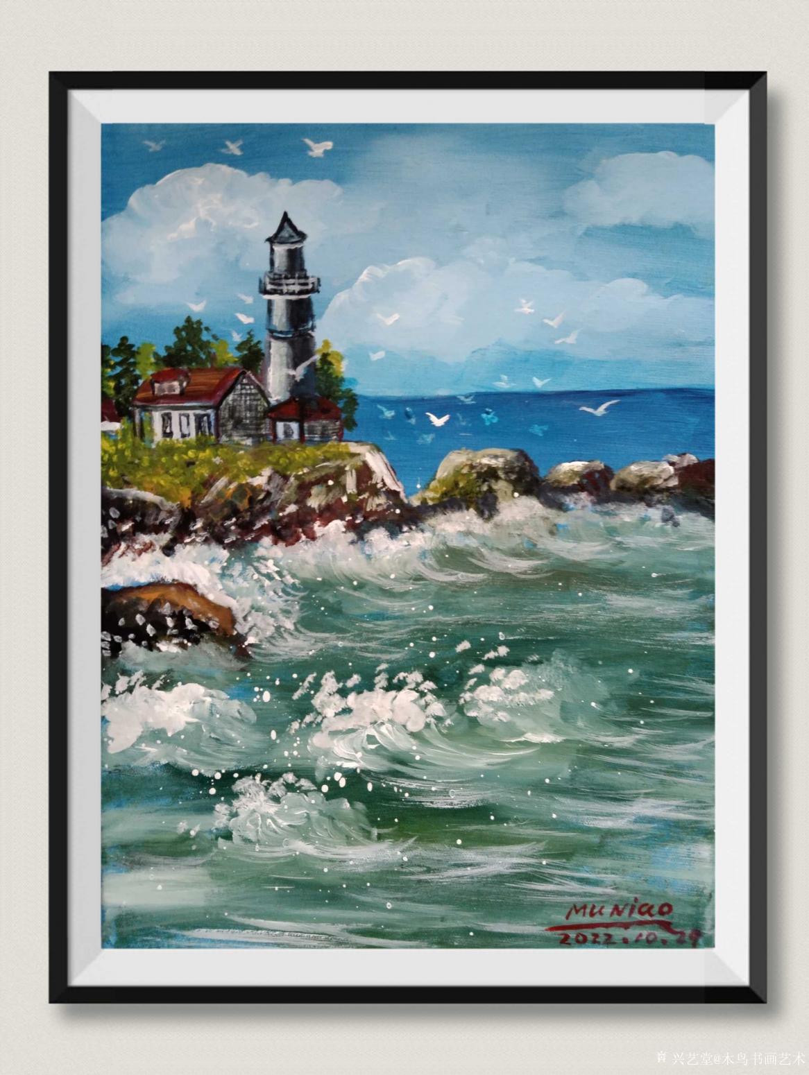 木鸟书画艺术油画作品《海边》