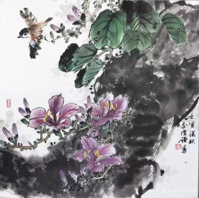 李伟强日记-国画花鸟画斗方《独占芬芳图》等八幅作品，壬寅年冬月李伟强画。
宣卡拙作，十一月【图6】
