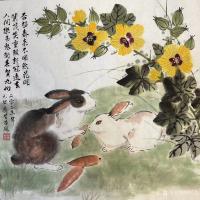 艺术家石广生日记:国画花鸟画《兔年大吉，鸿兔大展》，2023年元旦石广生画并题【图0】