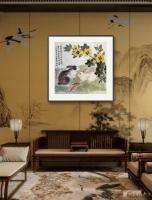 艺术家石广生日记:国画花鸟画《兔年大吉，鸿兔大展》，2023年元旦石广生画并题【图1】