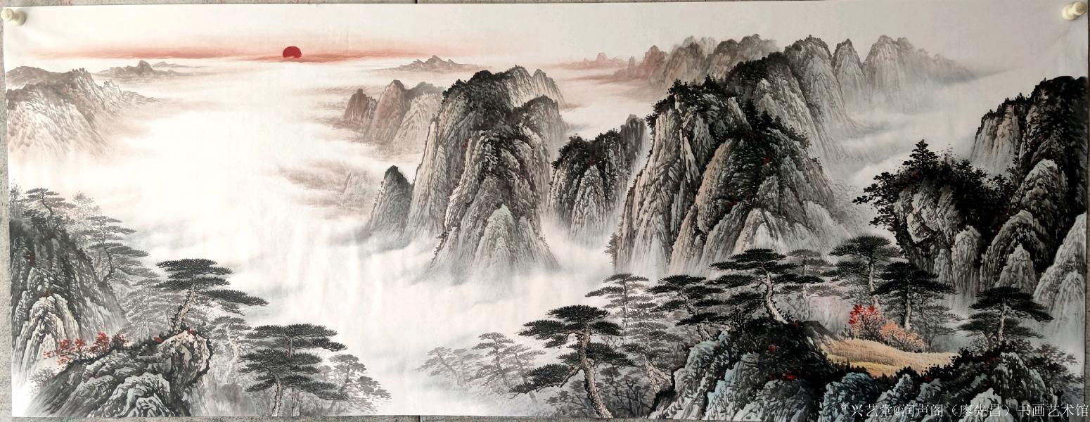 润声阁（廖先昌）书画艺术馆国画作品《溪山叠翠》