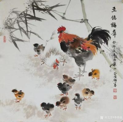 李伟强日记-国画花鸟画《五福鸡群》《家和万事兴》，葵卯年仲春李伟强画於广州。
贺喜乡下堂兄【图1】