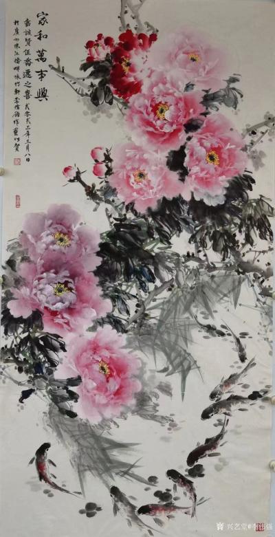李伟强日记-国画花鸟画《五福鸡群》《家和万事兴》，葵卯年仲春李伟强画於广州。
贺喜乡下堂兄【图2】