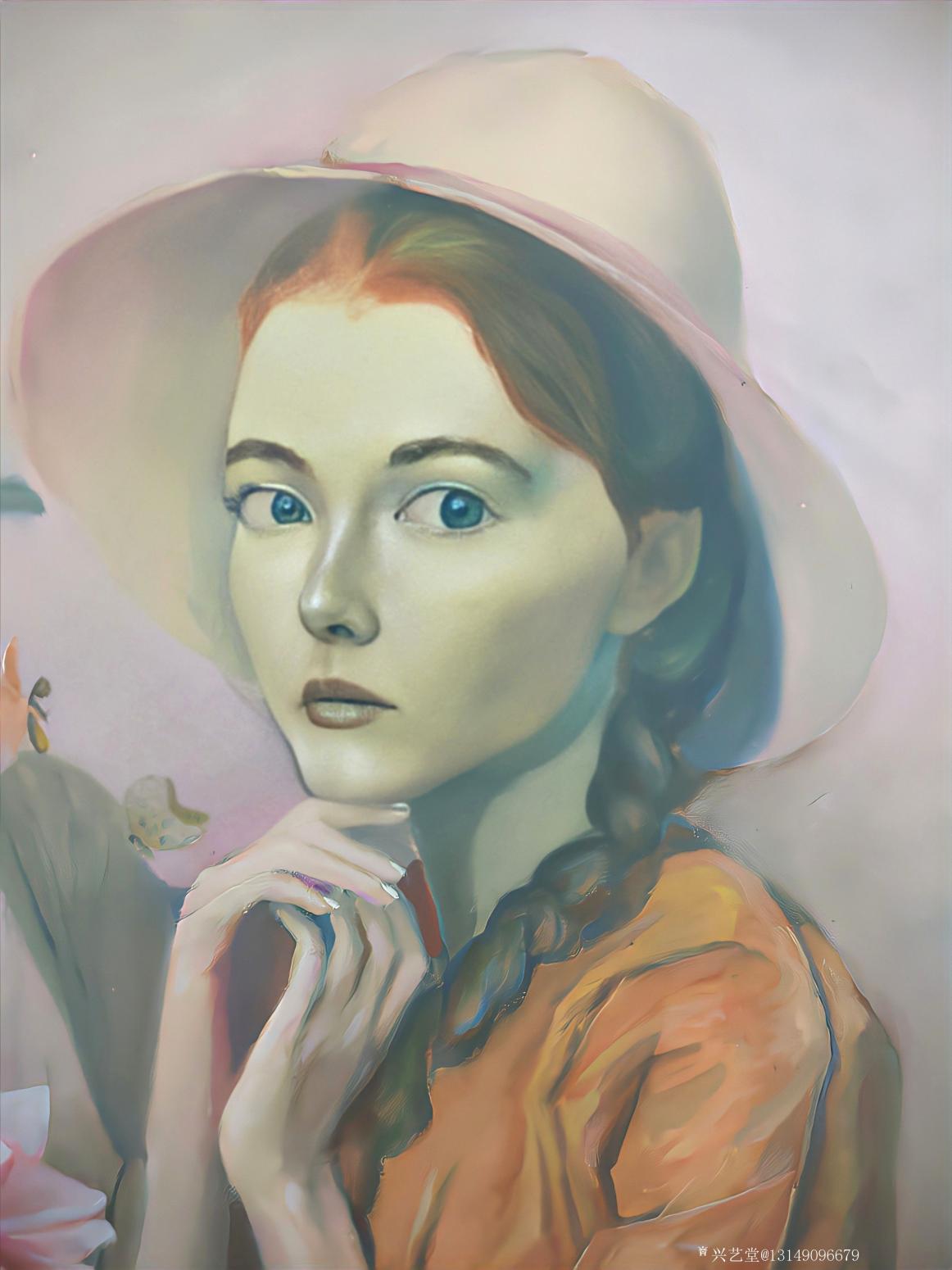 13149096679油画作品《美女与荷花》【图0】