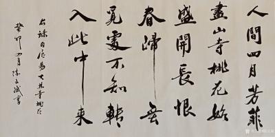 陈文斌日记-行书录白居易诗一首《大林寺桃花》:人间四月芳菲尽，山寺桃花始盛开。长恨春归无觅处【图1】