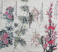 艺术家武凉居士【魏天兴】日记:国画花鸟画梅兰竹菊四屏条； 尺寸为120x34cm 。
梅【图0】