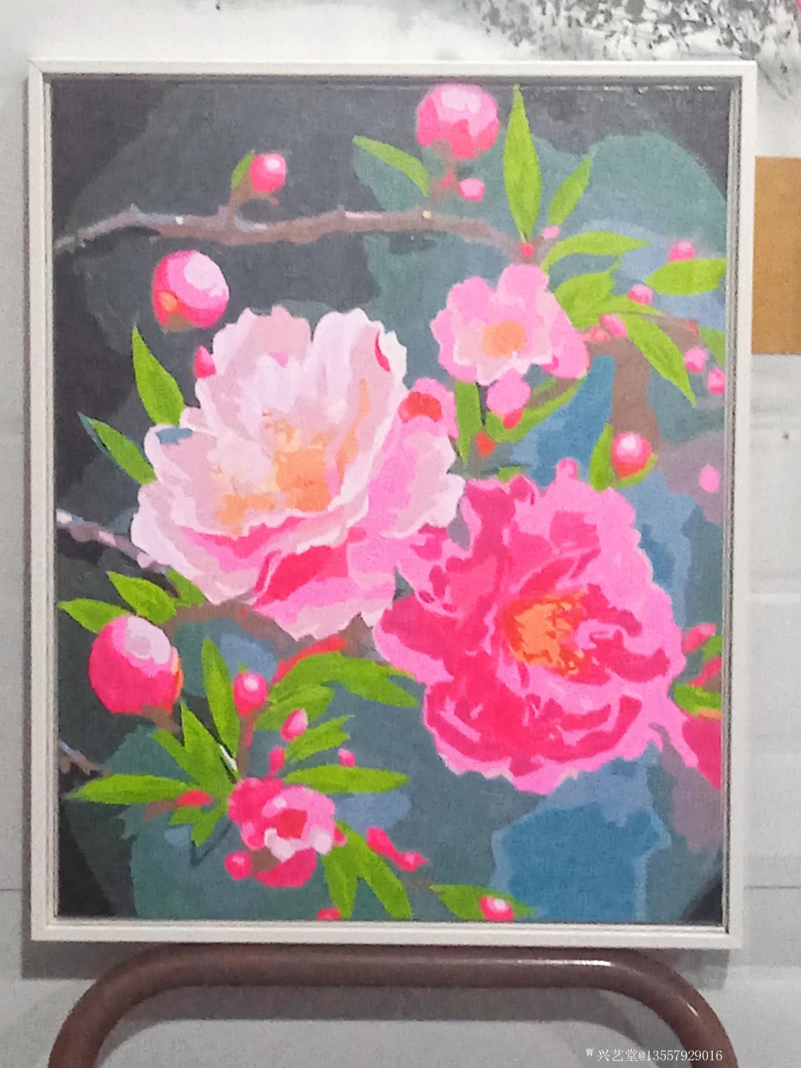 13557929016油画作品《绽放桃花(已裱框)》【图0】