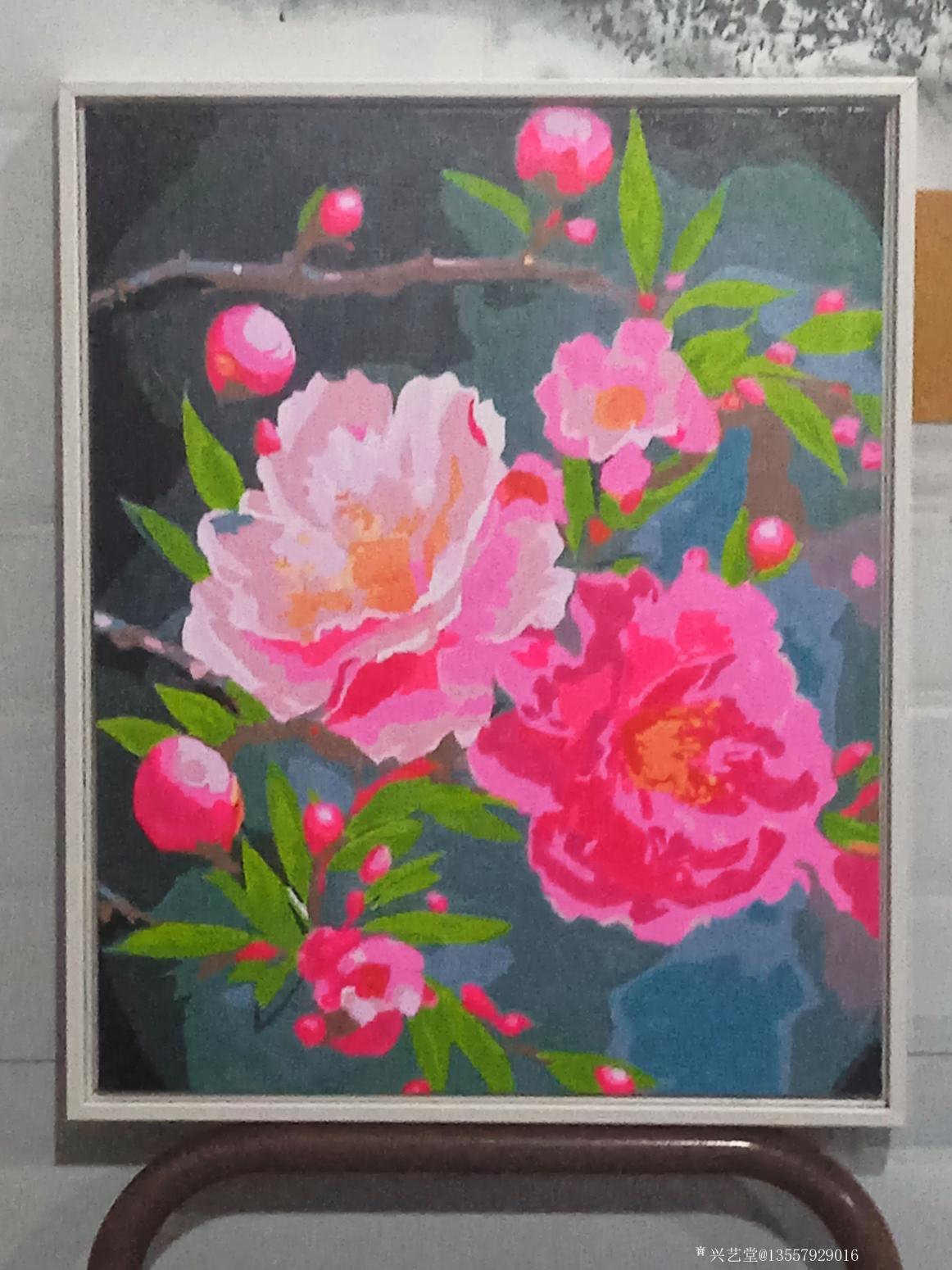 13557929016油画作品《绽放桃花(已裱框)》【图1】