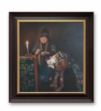 杨洪顺日记-油画新作《嫁衣》。历经一年多，终于千呼万唤画出来了，画的时间虽然没有老妈妈绣嫁衣【图1】