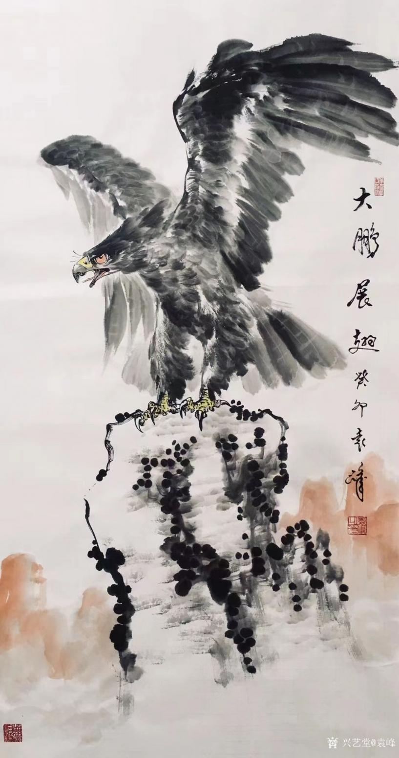 袁峰国画作品《鹰-大鹏展翅》