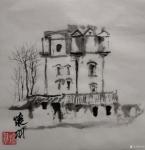 怀羽日志-杯羽水墨碉楼中国画山水画【图4】