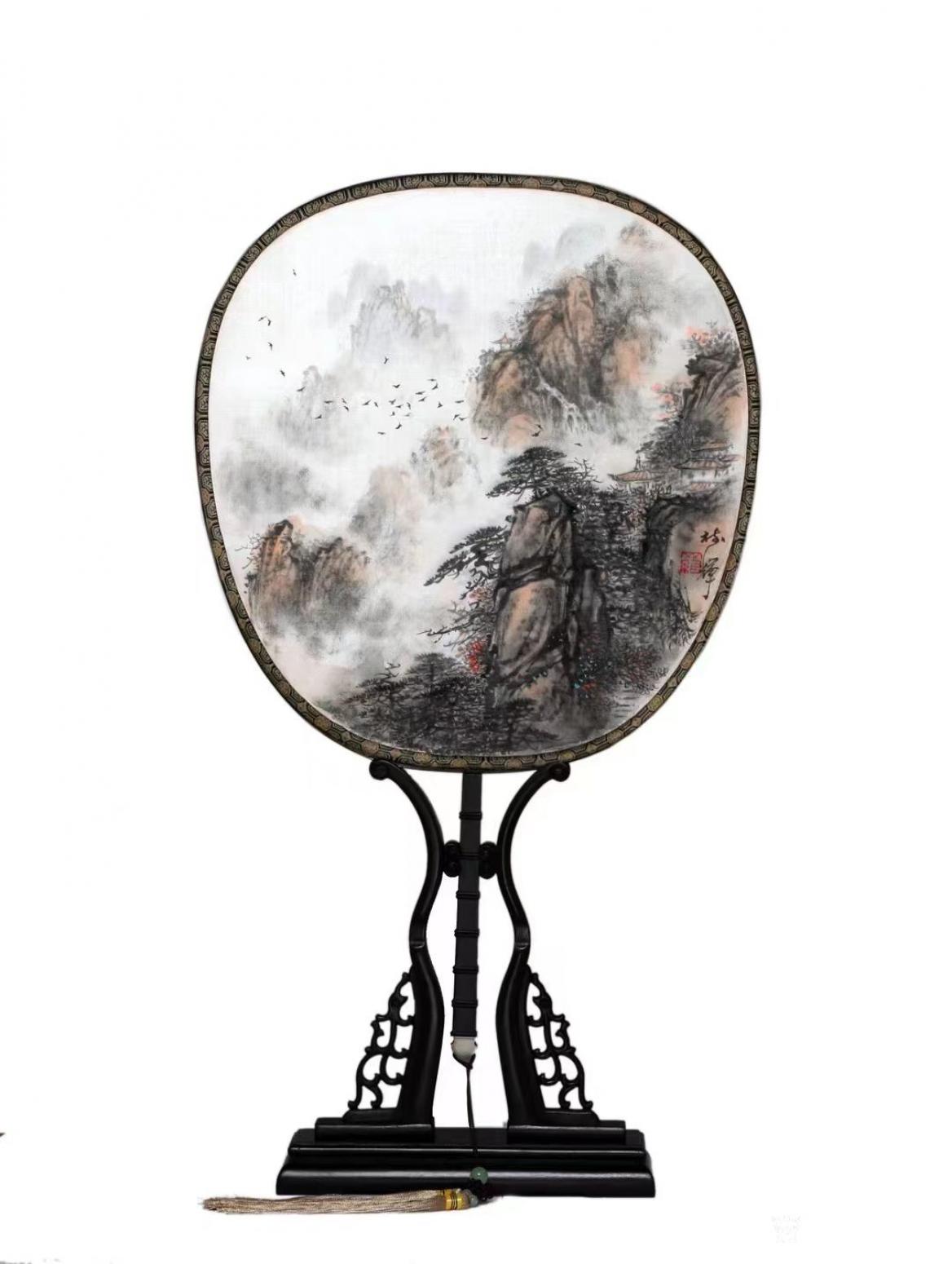 罗树辉国画作品《绢材团扇山水画2》【图0】