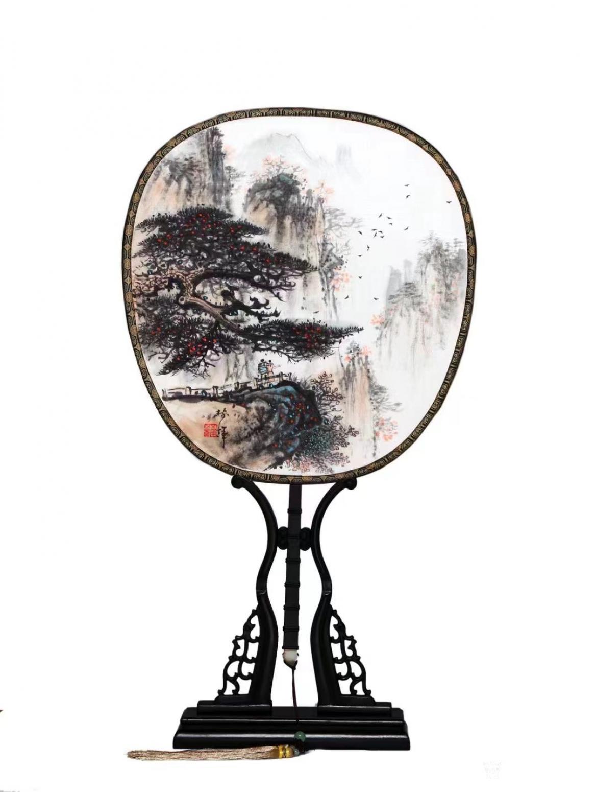 罗树辉国画作品《绢材团扇山水画3》【图0】