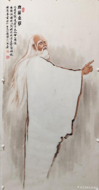 无痕斋主生活-国画人物画老子系列作品《道法自然》《大道至简》，赵鹏飞的老子画像耐人寻味，笔未到【图2】