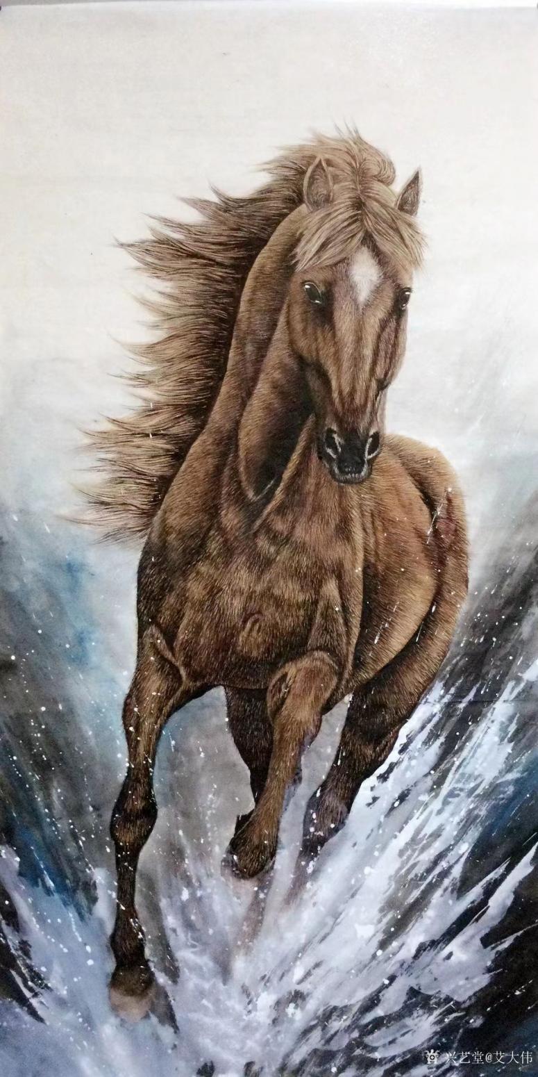 艾大伟国画作品《马-奔腾》【图0】