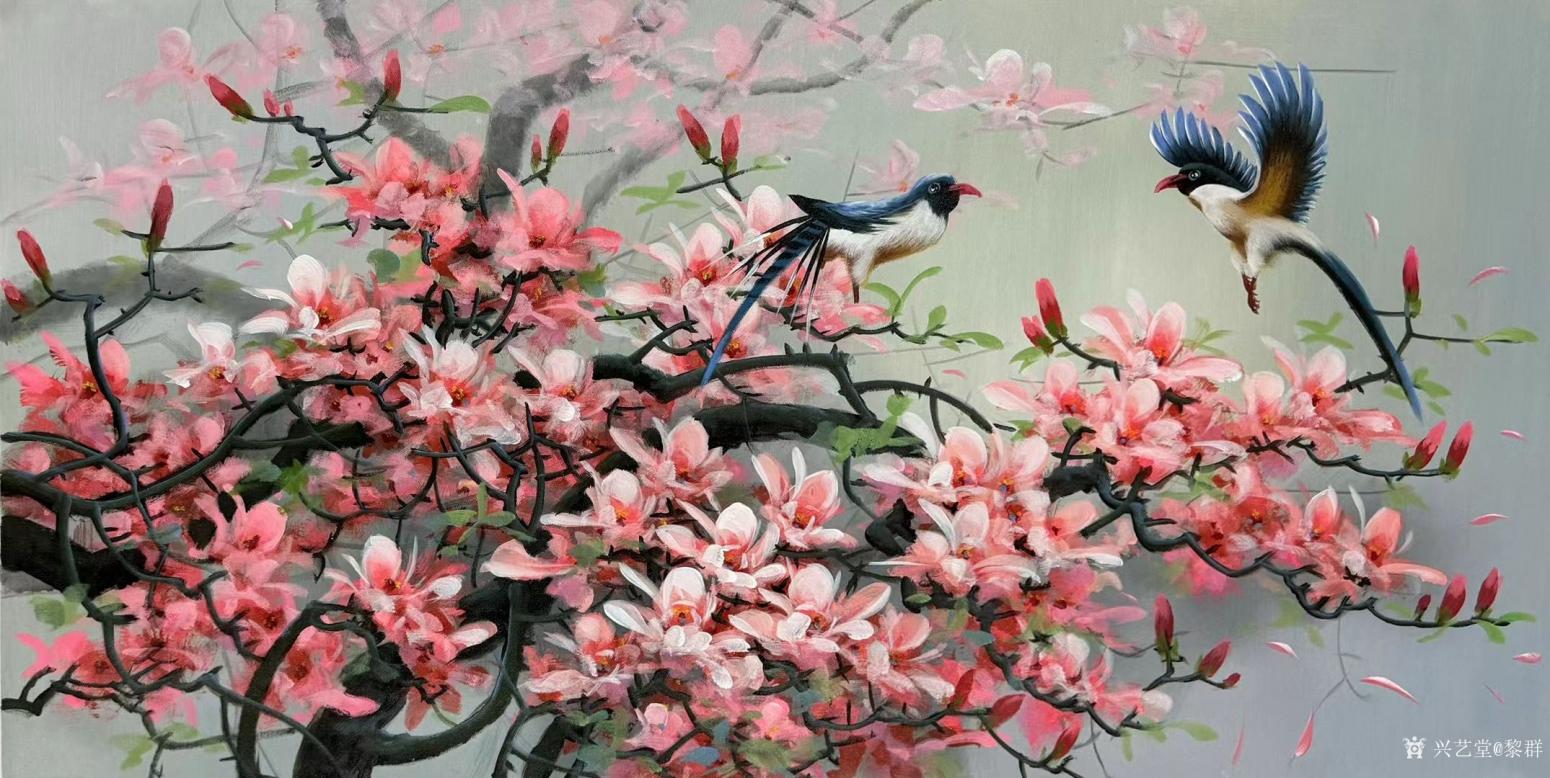 黎群油画作品《喜上枝头》【图0】