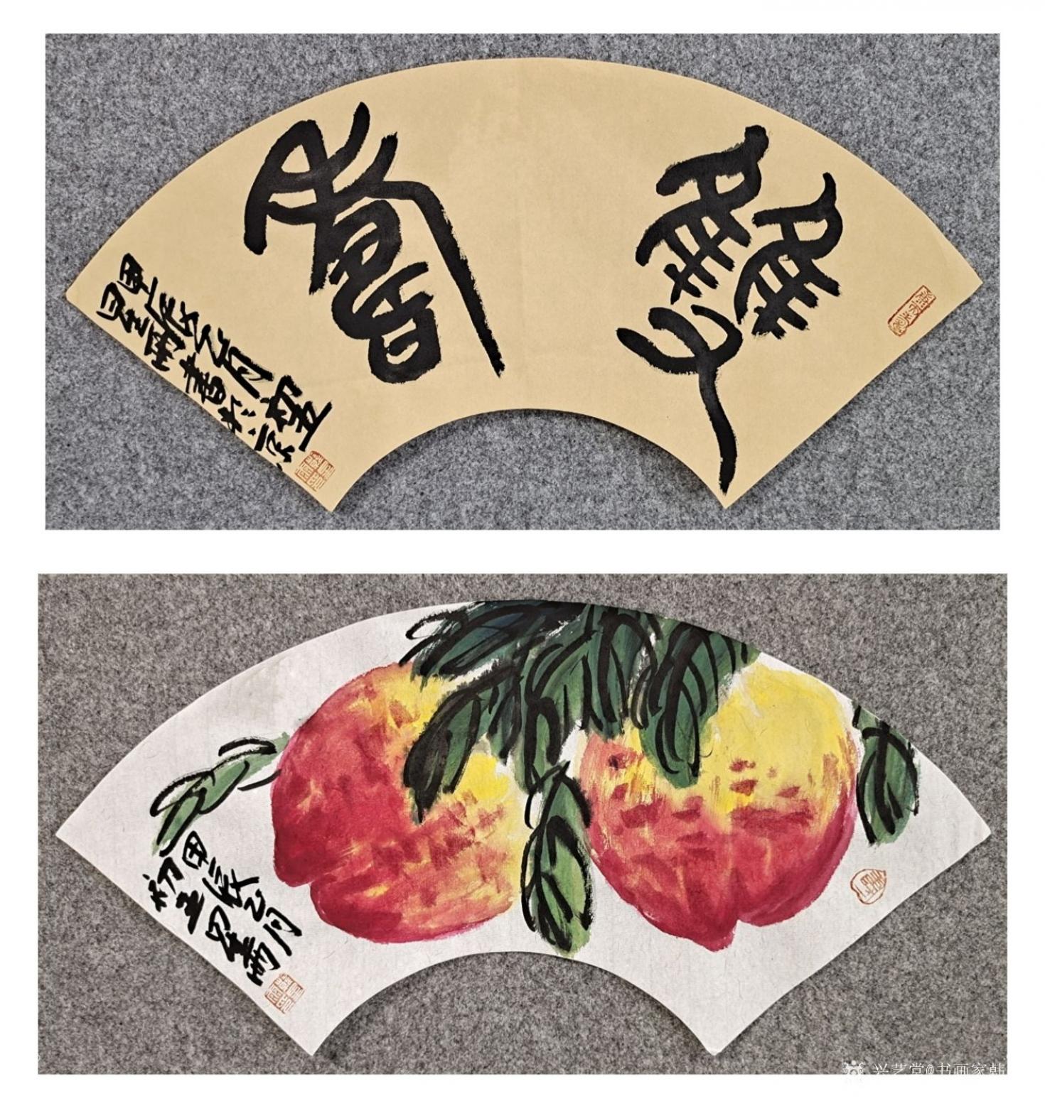 书画家韩星雨国画作品《《双寿图》扇面书➕画》【图0】