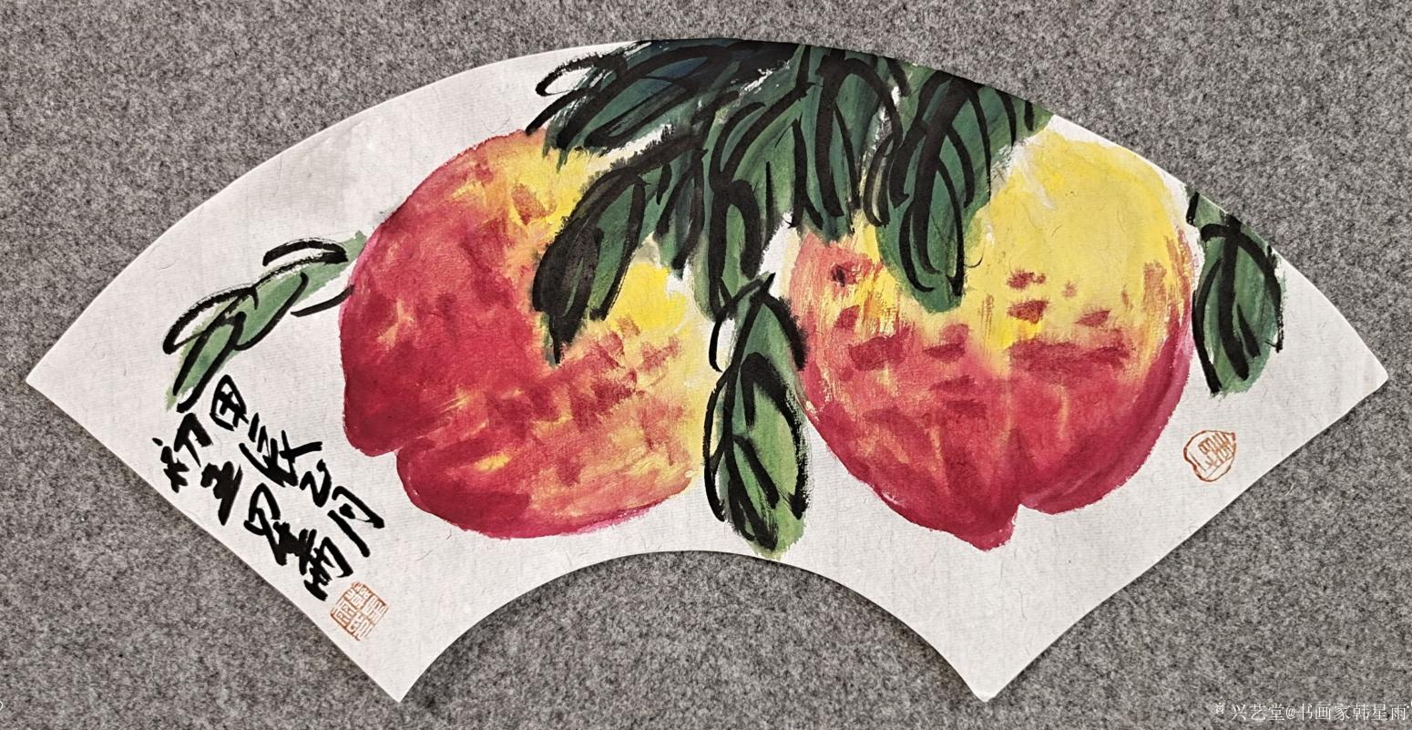 书画家韩星雨国画作品《《双寿图》扇面书➕画》【图1】