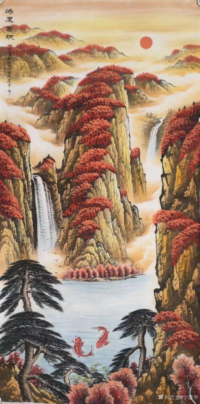 宁建华日记-国画彩墨山水画作品《鸿运当头》《福地安居图》《富水长流》《云山春晓》，宁建华国画【图2】