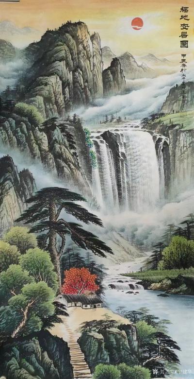 宁建华日记-国画彩墨山水画作品《鸿运当头》《福地安居图》《富水长流》《云山春晓》，宁建华国画【图3】