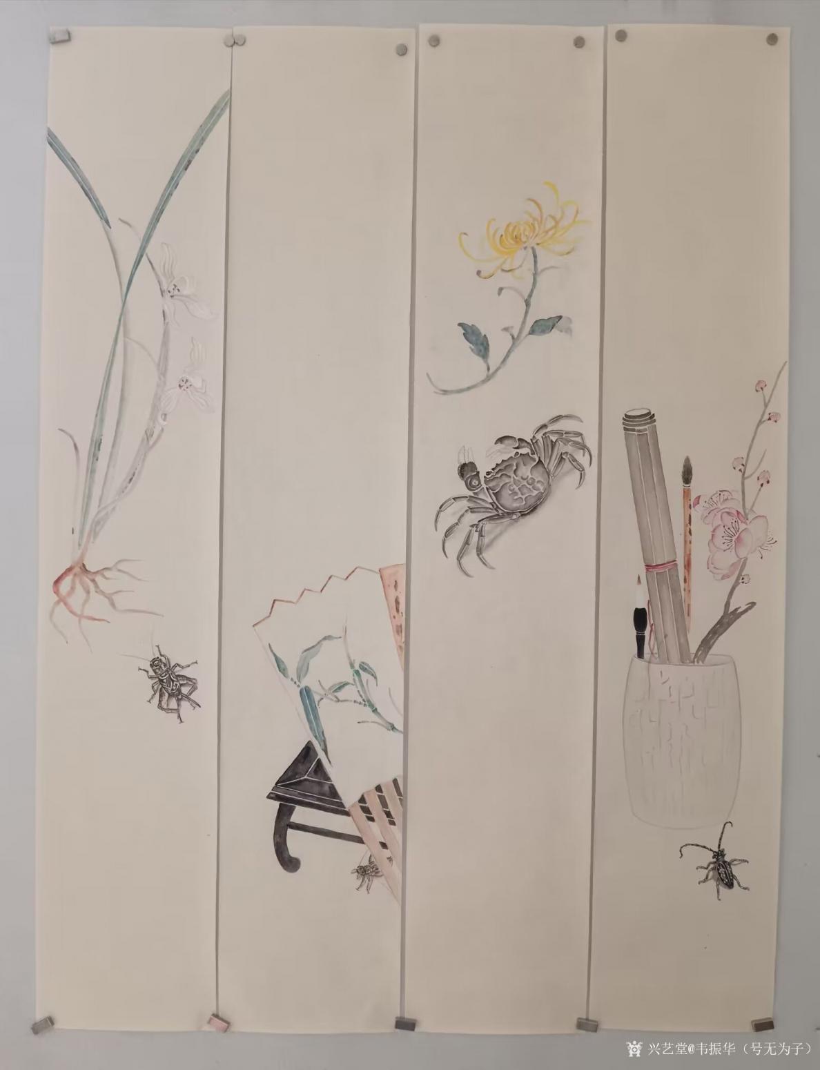 韦振华（号无为子）国画作品《梅菊竹兰》