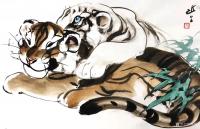 艺术家张近生日记:张近生国画老虎系列作品欣赏。
画虎虽成白发翁，
老夫依旧【图4】