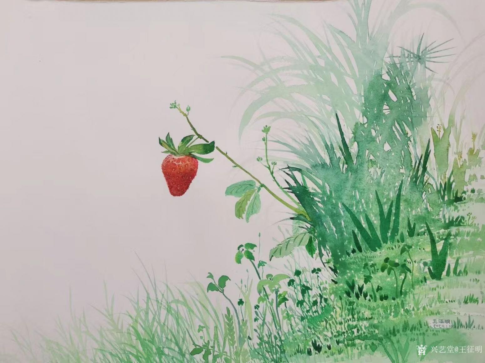 王征明国画作品《水意画万绿之中一点红》