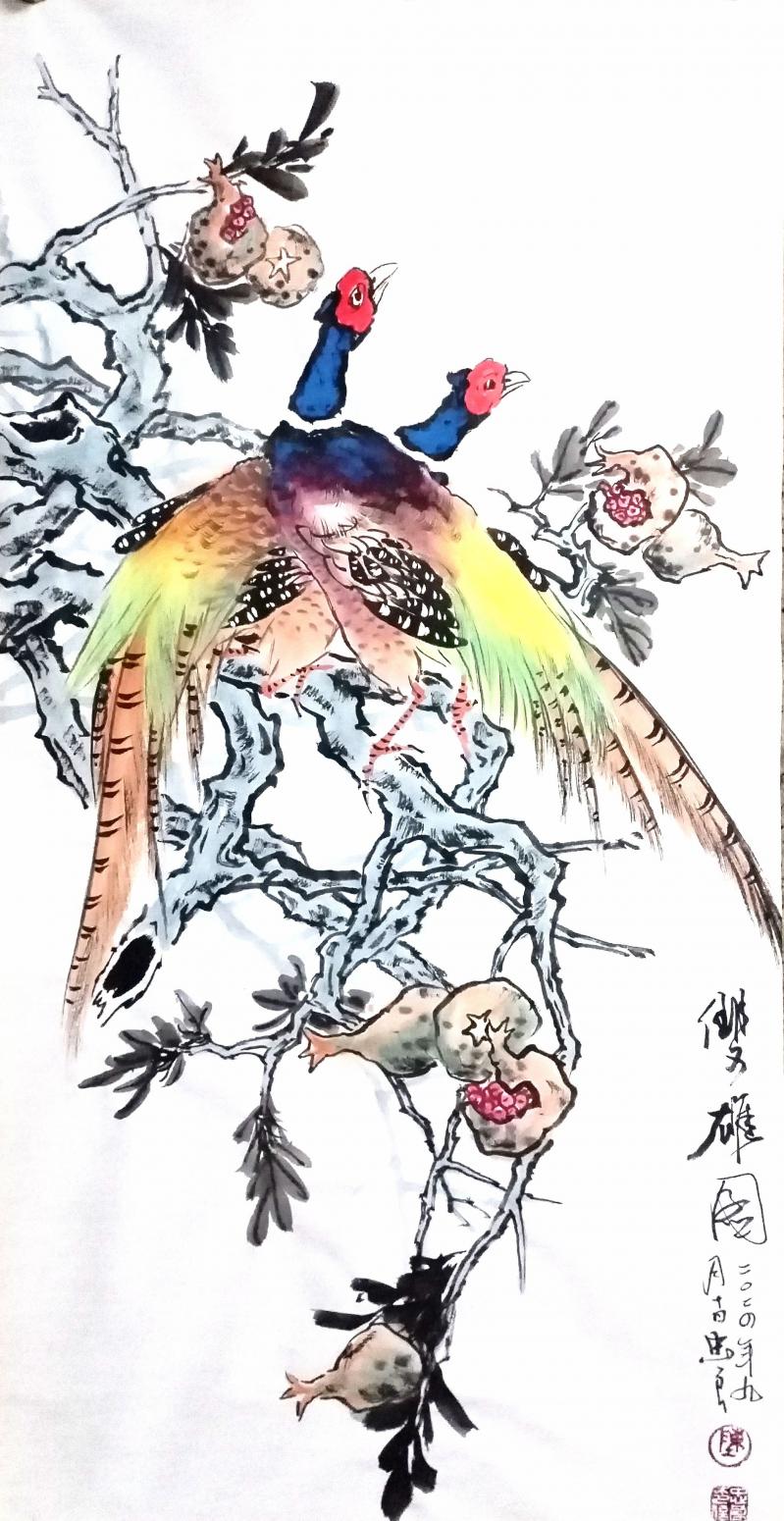 13807403891国画作品《双雄图》【图0】