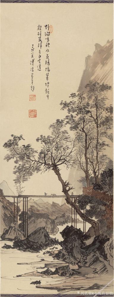 小鱼有好物日记-近现代-傅儒-暮烟归来图轴-丛林遇雨图轴  仿明皇幸蜀图  近现代-赵之谦牡丹 【图1】