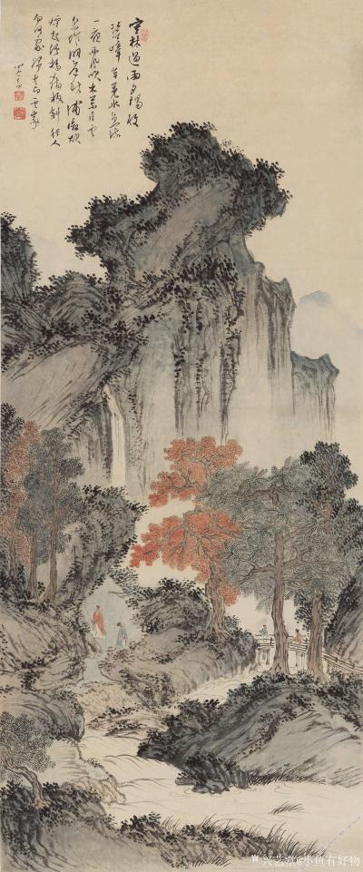 小鱼有好物日记-近现代-傅儒-暮烟归来图轴-丛林遇雨图轴  仿明皇幸蜀图  近现代-赵之谦牡丹 【图2】