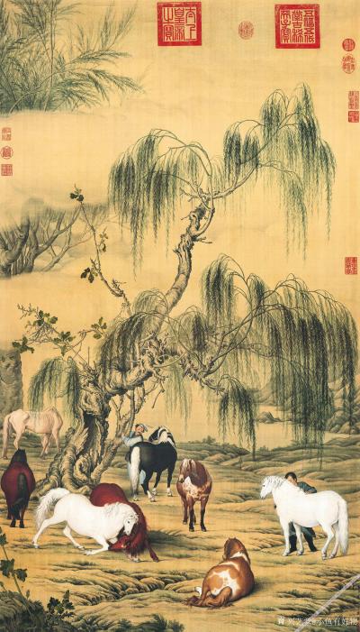 小鱼有好物日记-清-郎士宁-八骏图２　-弘历观画图-花阴双鹤-平安春信图-瑞谷图-午瑞图轴【图2】