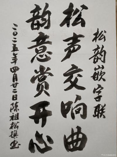 陈祖松日记-书法作品
松声交响曲；
韵意赏开心。
    陈祖松为《松韵》书籍所撰的嵌【图1】