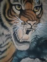 艺术家小鱼有好物日记:猛虎下山图　用墨刻的画，画真的假不了。老虎毛都是一根根硬刺，【图3】