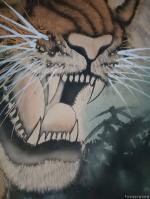 艺术家小鱼有好物日记:猛虎下山图　用墨刻的画，画真的假不了。老虎毛都是一根根硬刺，【图4】