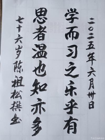陈祖松日记-书法作品
学而习之乐乎有；
思者温也知亦多。
    这副对联“学而习之乐【图1】