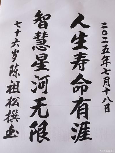 陈祖松日记-书法作品
人生寿命有涯；
智慧星河无限。
    我们来解析陈祖松先生的这【图1】