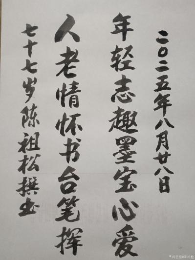 陈祖松日记-书法作品
年轻志趣墨宝心爱；人老情怀书台笔挥。
  陈祖松自撰联深度解析与评【图1】