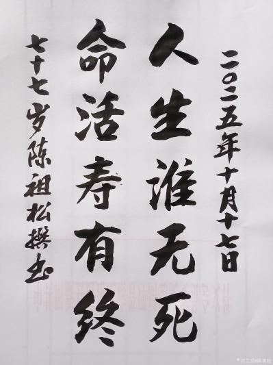 陈祖松日记-书法作品：人生谁无死；命活寿有终。
   陈祖松对联