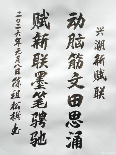 陈祖松日记-“兴潮新赋”联
动脑筋文田思涌;
赋新联墨笔骋驰。
  ‌陈祖松“兴潮新赋【图1】