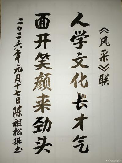 陈祖松日记-“风采”联
人学化长才气;
面开笑颜来劲头。
  ‌陈祖松七言对联《风采》【图1】