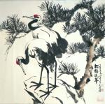 田光荣日志-废品利用，包装纸画了一幅《松鹤延年》，两只大鸟，感觉效果也可【图1】