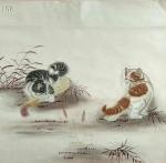 石海博日志-精品猫咪《猫咪戏蝶图》《猫咪戏蚂蚱》《猫咪嬉戏图》，国画工笔【图1】