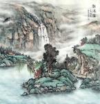 墨丹日志-斗方山水一幅，《观瀑图》，墨丹【图1】