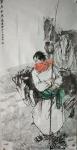 赵国毅日志-国画人物画系列之《草原牧马图》两幅。萧瑟的寒风，牧马的少女；【图1】