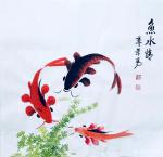 李尊荣日志-国画花鸟画《连年有余》《一家亲》《鱼水情》，尺寸60x 60【图2】