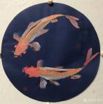 冯增木日志-试验中，以白粉加金粉调色在磁青纸上画鱼如似画水粉画，效果不佳【图1】