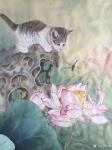 汪林日志-新作国画工笔画《松鼠葡萄》尺寸60×60CM，《猫咪荷花》，【图4】