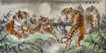刘慧敏日志-国画动物画老虎系列《五福临门》，三幅手工绘制，尺寸四尺68x【图1】