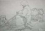 赵国毅日志-创作速写作品《织渔网的妇女》2幅，《威海渔工》3幅，山东威海【图1】