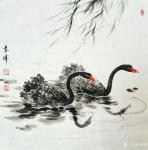 袁峰日志-国画花鸟画《黑天鹅》三幅，尺寸68x68cm，祝福成双成对，【图3】